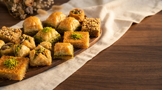 Assorted Turkish and Middle Eastern baklava spread, made fresh