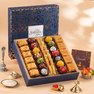 Navy Imperial With Baklavas and Indian Sweets Diwali Gift Box