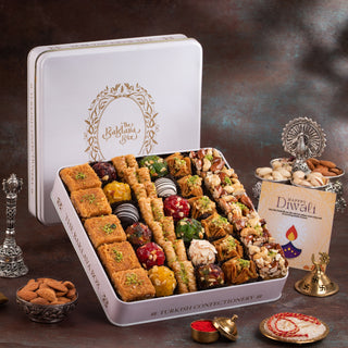 White Tin with Baklava & Indian Fusion Assorted Box