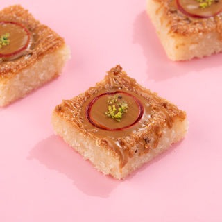 Biscoff Basbousa with Coconut Powder & Pistachio