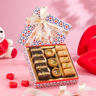 Red Imperial Chocolate Valentine Special Baklava Box with Ribbon Packing