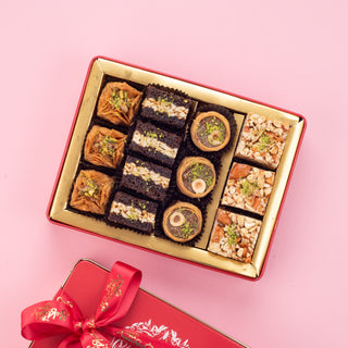 Red Tin Assorted Baklava Box with Red Ribbon