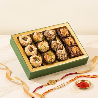 Kusum Assorted Artistic Indian Sweets with Rakhi Essentials