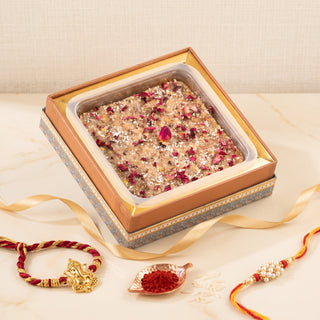 Rose Chocolate Mithai Slab with Rakhi Essentails