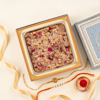 Rose Chocolate Mithai Slab with Rakhi Essentails