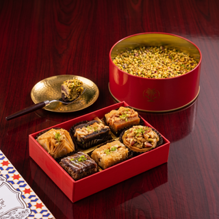 Pistachio Kunafa Tin & Sampler Baklava with Rakhi Essentials