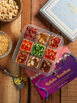 Blue Treasure- Delight Sweets Box with Rakhi Essentials