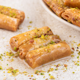 Assorted Baklavas in Elegant White Tin Gift Box with Ribbon Packaging (500 Gms) - THE BAKLAVA BOX