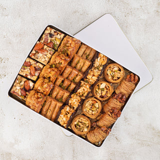 Assorted Baklavas in Elegant White Tin Gift Box with Ribbon Packaging (500 Gms) - THE BAKLAVA BOX