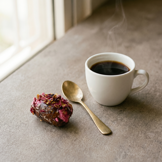 Gulkand Flavoured Dates beside a coffee cup showing size