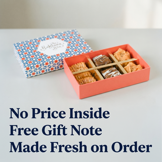 Baklava Box gift promise, no price inside, free gift note, made fresh on order