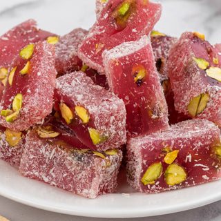 Pomegranate pistachio Turkish delight close-up detail