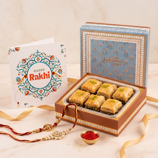 Classic Pistachio Baklava with 2 set of Kundan Rakhi