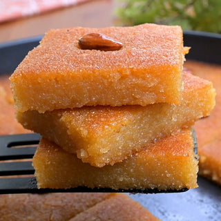 Almond Basbousa (Egyptian Semolina Cake) - THE BAKLAVA BOX