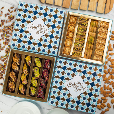 Assorted Baklava Box (500gm) + Assorted Flavoured Dates (16 pieces) - THE BAKLAVA BOX