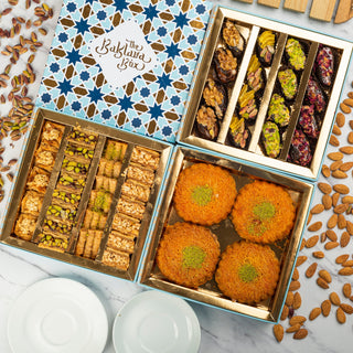 Assorted Baklava Box (500gm) + Assorted Kunafa (4 pieces) + Assorted Flavoured Dates (16 pieces) - THE BAKLAVA BOX