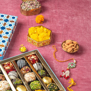 Assorted Indian Fusion Sweets with Rakhi - THE BAKLAVA BOX