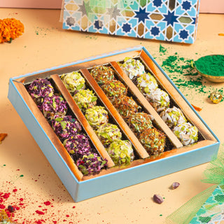 Holi flavoured Assorted Laddu box- Assorted Holi flavoured laddus - Holi special sweets - THE BAKLAVA BOX