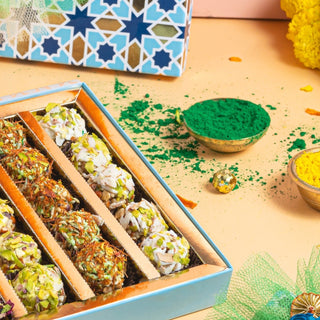 Holi flavoured Assorted Laddu box- Assorted Holi flavoured laddus - Holi special sweets - THE BAKLAVA BOX