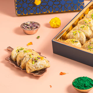 Holi Gujiya gift box-Navy Imperial gift box with Turkish gujiya- Holi special sweets - THE BAKLAVA BOX